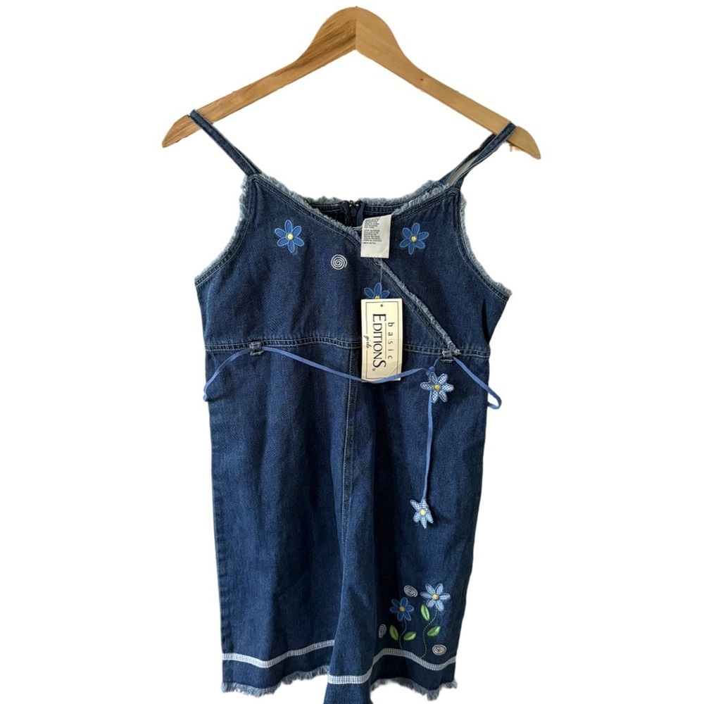 Basic Editions Blue Denim Dress with Floral Embroidery
